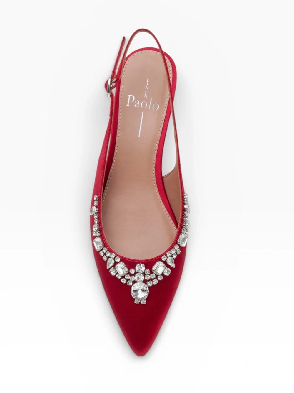 LINEA PAOLO CRYSTAL EMBELLISHED RED SATIN SLINGBACK KITTEN HEELS NIB SIZE 9.5